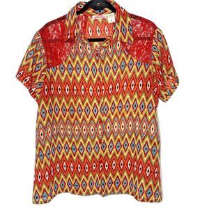 Lucy Diamonds Sheer Blouse Lace Short Sleeve Rodeo Western Cowgirl Womens 1X